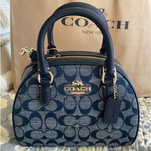 NWT Coach Sydney Satchel Crossbody In Signature Chambray & Smooth Leather - Picture 3 of 16
